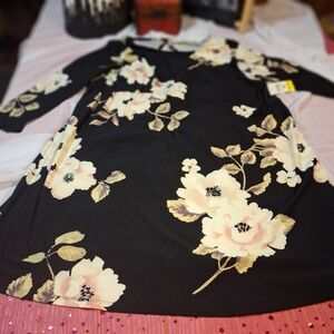 Bobbie Brooks Black Floral Dress 3/4 Sleeves Size XL